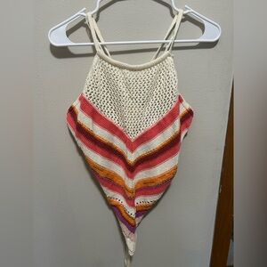 American Eagle Outfitters Cream and Multicolor Knit Halter Top